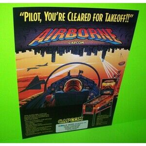 Airborne Pinball FLYER Original Game  1995 Supersonic Jets Vintage Promo Art